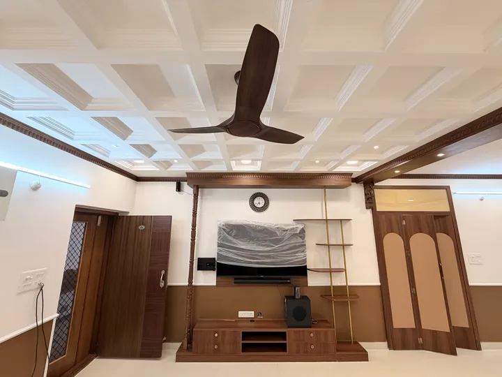 Living room ceiling and built-in entertainment wall