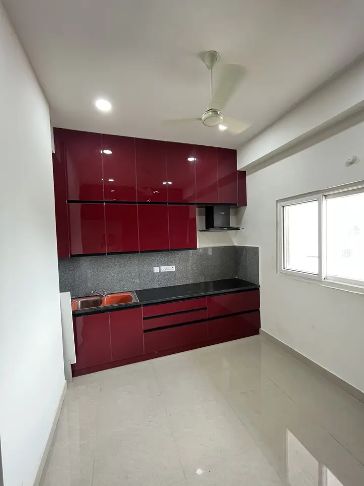 Red lacquer kitchen cabinets