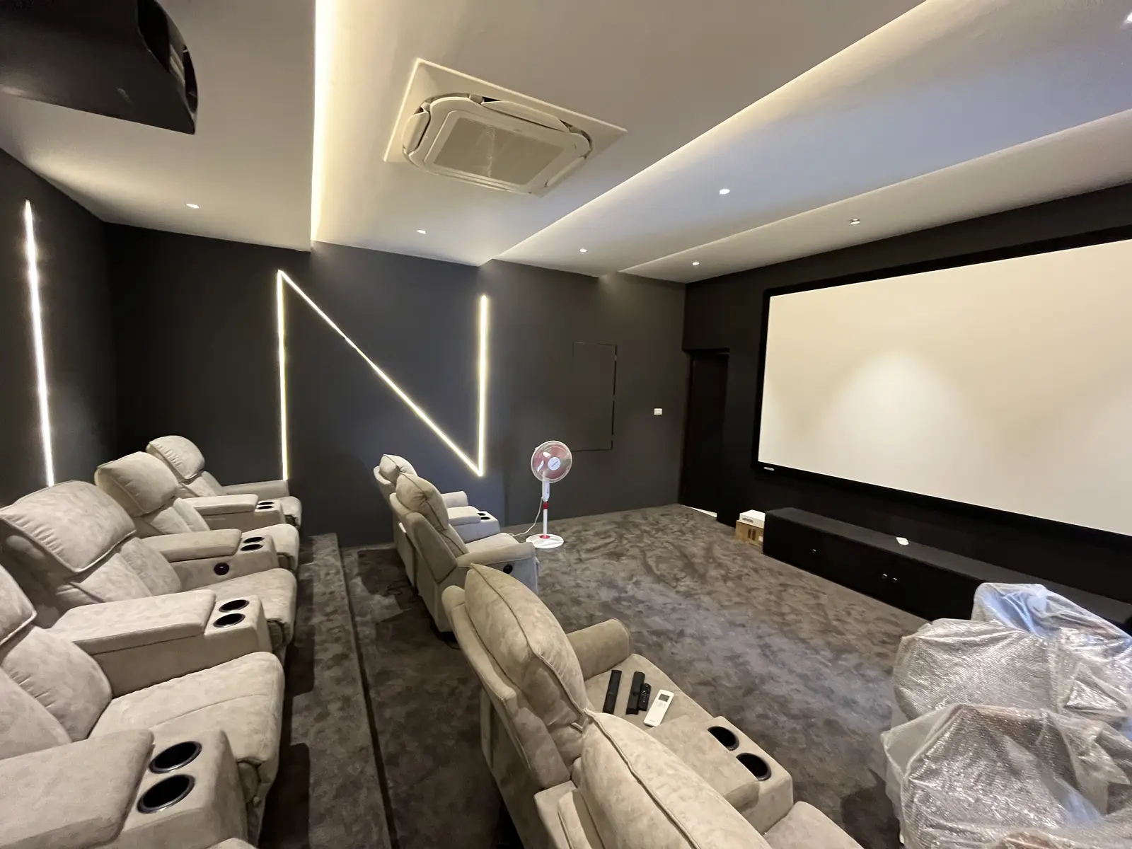 Recliners facing the projection screen