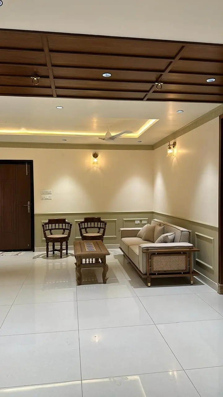 Cream living room with traditional timber furniture