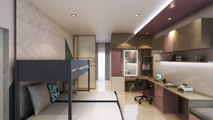 Study area beside a loft bed