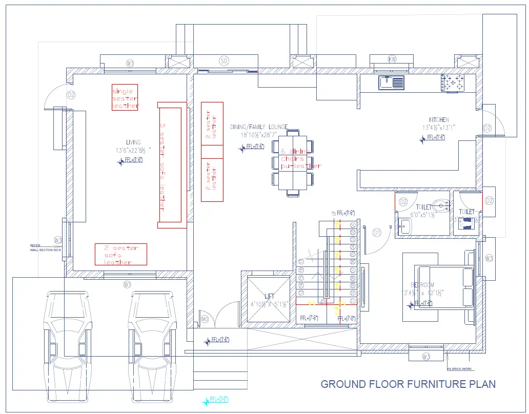 Ground floor furniture layout plan for a villa