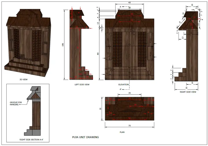 Working drawing of a timber pooja unit