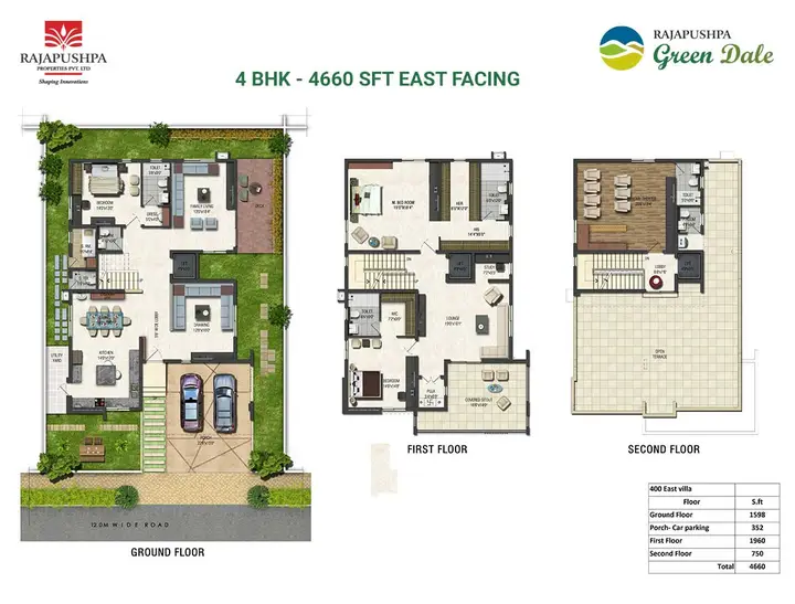 Floor plans for a four-bedroom east-facing villa